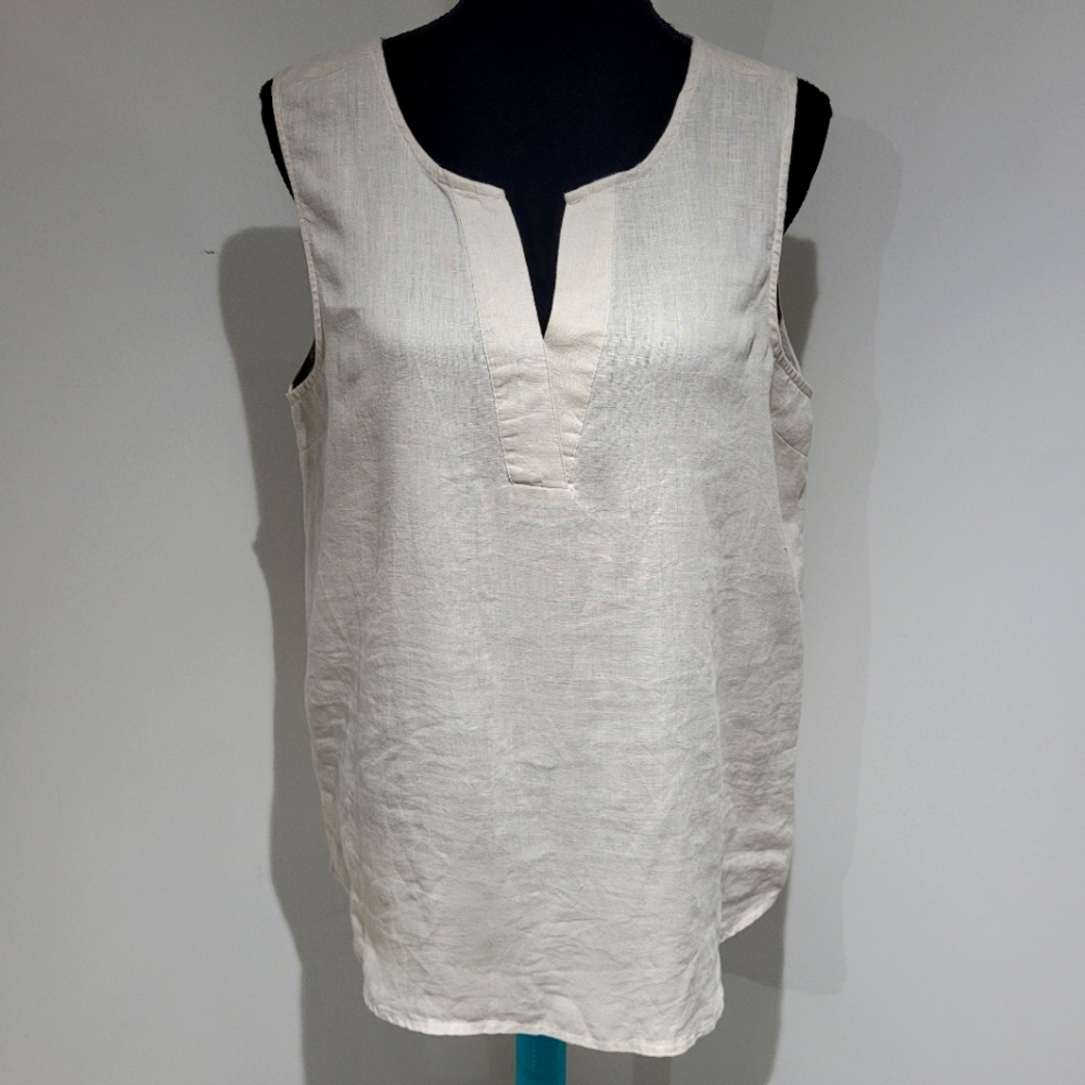 Harve Benard Women's Lightweight Sleeveless Washable Linen Blouse Large Cream